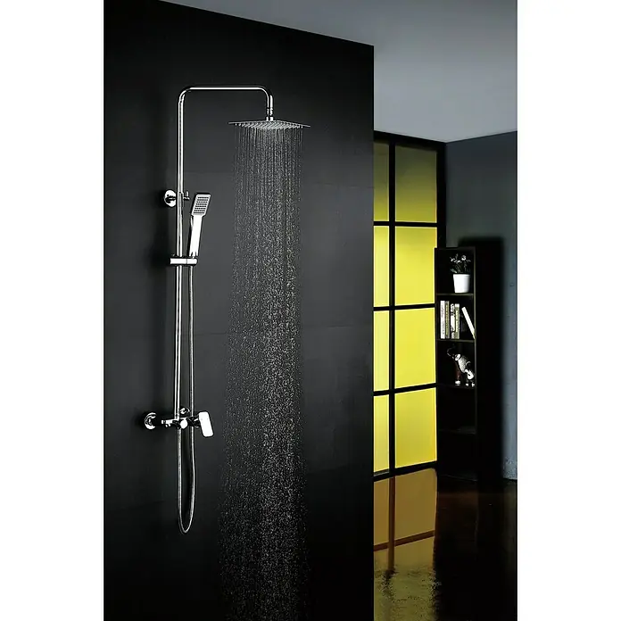 Imex Sistema de ducha Liverpool - Con grifo monomando, Distancia entre orificios: 15 cm, Número de tipos de chorro: 1 ud., Cromo - Sistema de ducha con acabado cromado, que incluye un rociador superior y una teleducha, ideal para un baño moderno y lujoso.