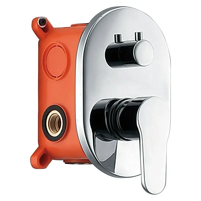 Imex Sistema de ducha empotrado Oslo - Cromo - Un moderno grifo de ducha empotrado con acabado cromado y caja de instalación naranja para un diseño de baño elegante.