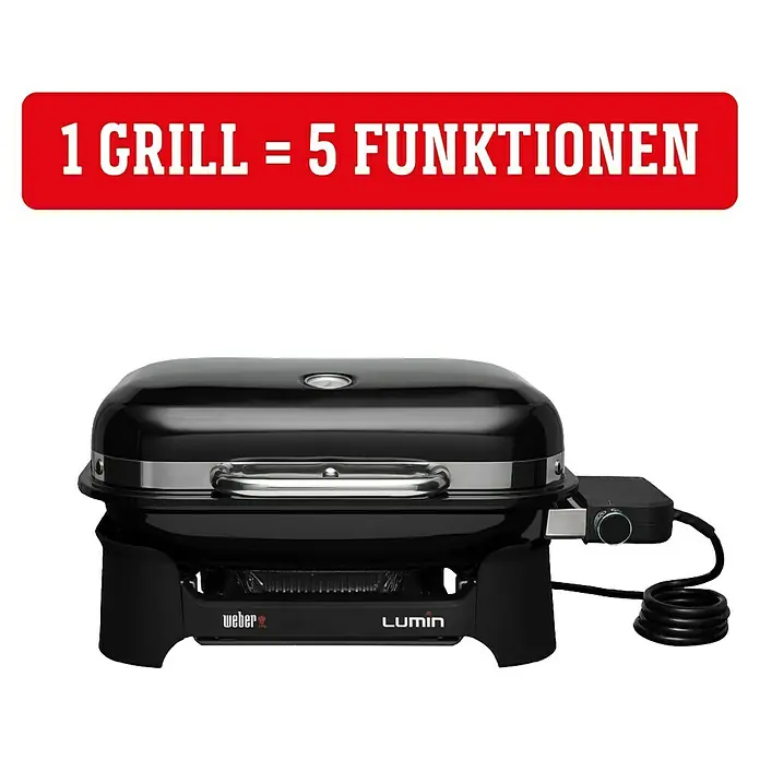Weber Elektrogrill Lumin Compact - Grillfläche (B x T): 43 x 28 cm, 2.200 W, Schwarz - Weber Lumin Elektrogrill in Schwarz, kompakt und vielseitig für Grillen mit 5 Funktionen.