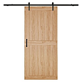 Puerta corredera de madera Harper (An x Al: 85 x 210 cm, Recubierto con lámina de PVC, Roble)