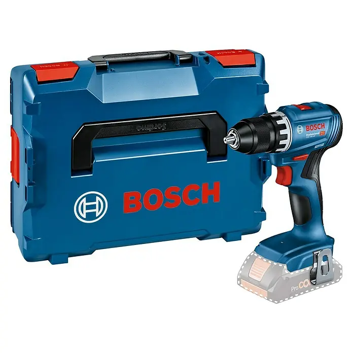 Bosch Professional AMPShare 18V Akku-Bohrschrauber GSR 18V-45 - 18 V, Ohne Akku, 45 Nm, Inkl. L-BOXX 136 - Bosch Professional Akku-Bohrschrauber mit blauem Werkzeugkoffer und austauschbarem Akku für den professionellen Einsatz.