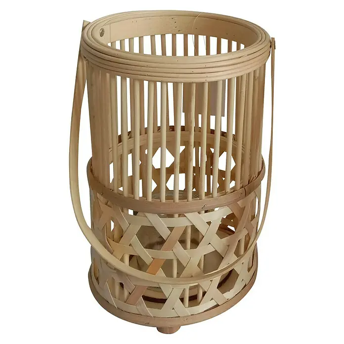 Farolillo Victor - Ø x Al: 21 x 40 cm, Natural/Gris - Cesta decorativa de mimbre con asas. La cesta es ideal para plantas, pero también como linterna y para decoración.
