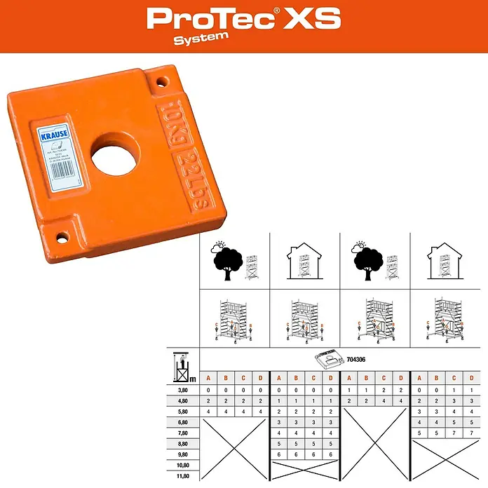 Krause ProTec XS Klappgerüst - Arbeitshöhe: 11,8 m, Belastbarkeit Plattform: 240 kg - Krause Protec XS System Gewichtsplatte.