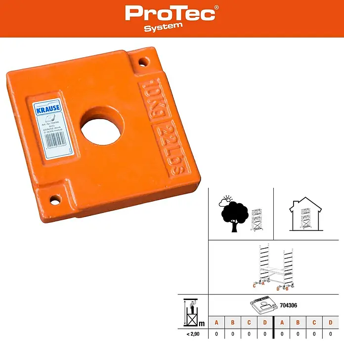 Krause ProTec Rollgerüst - Arbeitshöhe: 2,9 m, Belastbarkeit Plattform: 240 kg - Abbildung eines orangefarbenen Protec System Gewichts von Krause, ideal zur Stabilisierung von Gerüsten.