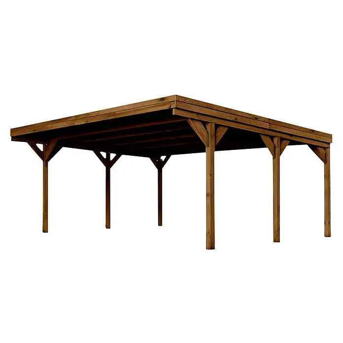 Cerland Carport Victor - Medidas ext. (An x Pr): 572 x 511 cm, Carport doble, Marrón - Pérgola de madera con acabado marrón y construcción robusta para uso exterior. Ideal como refugio elegante y con sombra.