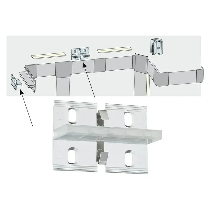 Paulmann Duo Profil-Fixture - 50 x 21 x 36 mm, Metall - Detaillierte Aufnahme eines transparenten Eckverbinders für LED-Profile, zur einfachen Montage von Beleuchtungslösungen.