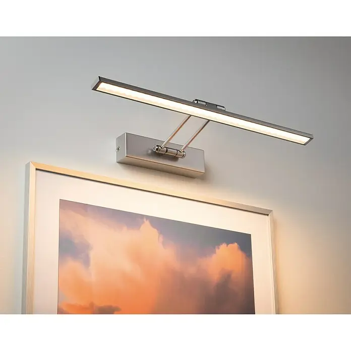 Paulmann Galeria LED-Bilderleuchte Beam Fifty - 7 W, L x B x H: 45 x 19 x 4,6 cm, Nickel gebürstet, Warmweiß - Moderne LED-Bilderleuchte in Silber, die ein gerahmtes Kunstwerk beleuchtet und eine elegante Atmosphäre schafft. Perfekt für Galerien oder Wohnräume.