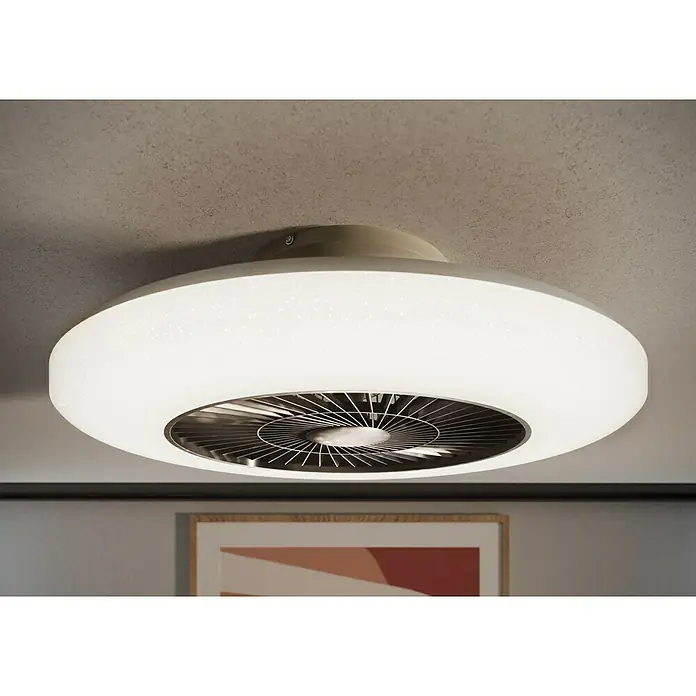Voltomat Deckenventilator mit LED-Beleuchtung - Silber, Weiß, 60 cm, 40 W, Warmweiß - Diese Deckenleuchte mit integriertem Ventilator sorgt für Licht und Luftzirkulation. Das runde Design passt zu vielen Einrichtungsstilen.