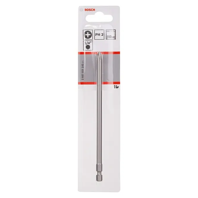 Bosch Punta Extra Hard E - PH 2, 152 mm, 3 ud. - Imagen de una punta de destornillador Bosch PH2 con una longitud de 152mm, ideal para atornillar. Perfecto para profesionales y aficionados al bricolaje.