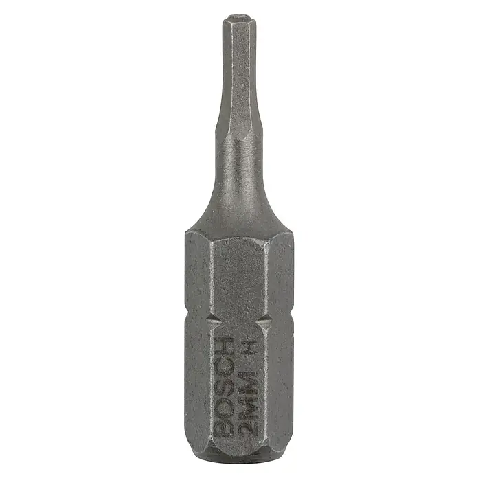 Bosch Punta Extra Hard C - IS 2, 25 mm, 3 ud. - Primer plano de una punta hexagonal para destornillador Bosch de 2 mm, ideal para trabajos de precisión.