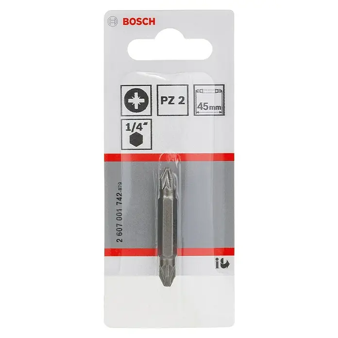 Bosch Punta Extra Hard doble - PZ 2, Largo: 45 mm, 3 ud. - Punta de atornillar Bosch PZ2 en blíster. Ideal para atornillar, robusta y duradera para uso profesional.
