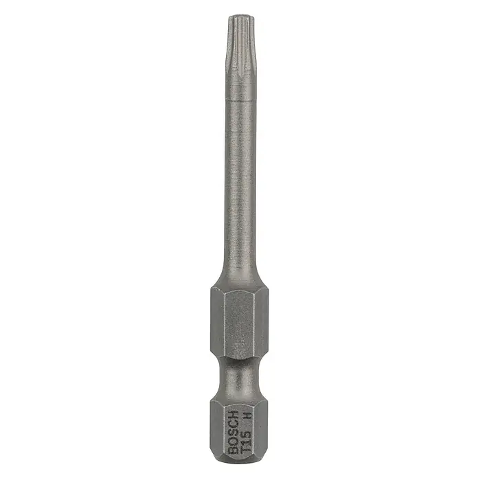 Bosch Punta Extra Hard E - T15, 49 mm, 1 ud. - Detalle de una punta Torx T15H de Bosch, ideal para atornillar. Alta precisión y larga vida útil caracterizan esta herramienta.