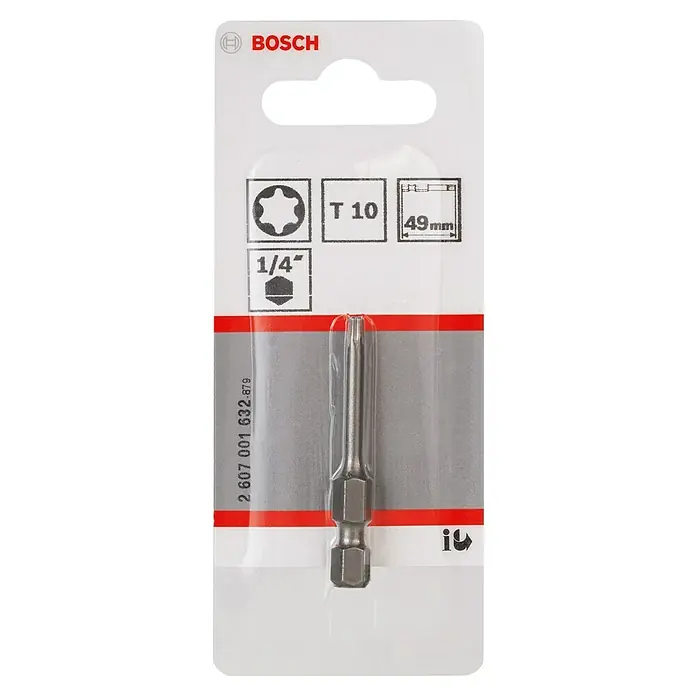Bosch Punta Extra Hard E - T10, 49 mm, 1 ud. - Broca Torx T10 de Bosch, de 49 mm de largo, asegura una fijación segura y un atornillado eficiente. Ideal para profesionales y bricoladores.