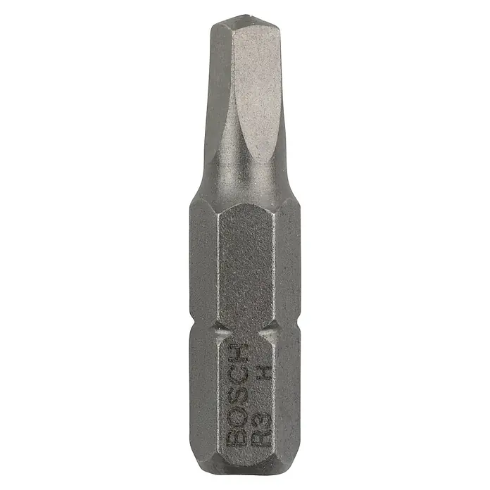 Bosch Punta Extra Hard C - R3, 25 mm, 3 ud. - Primer plano de una punta de destornillador Bosch R3 H. La punta es gris y tiene forma hexagonal para usar en atornilladores.