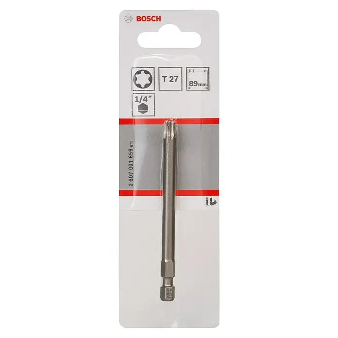 Bosch Punta Extra Hard E - T27, 49 mm, 3 ud. - Punta de destornillador Torx T27 de Bosch, de 89 mm de largo, con vástago hexagonal de 1/4 de pulgada, ideal para atornillar Torx.