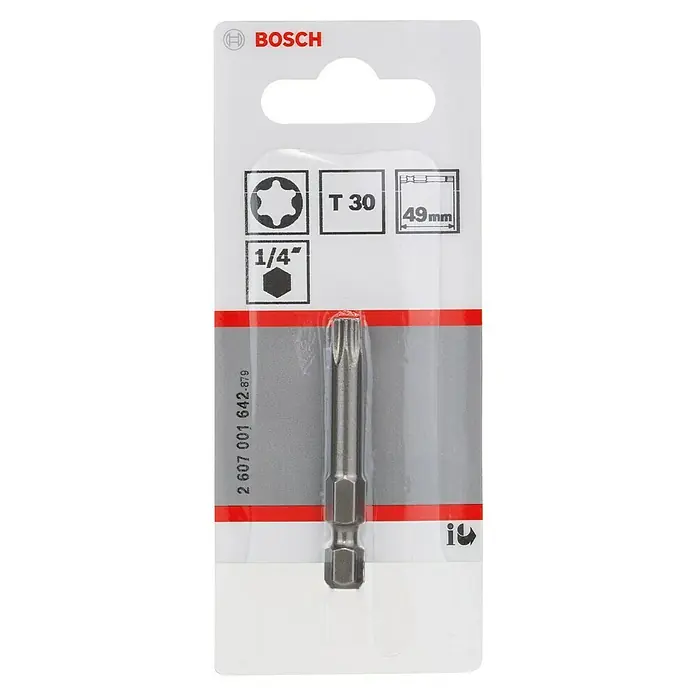 Bosch Punta Extra Hard E - T30, 49 mm, 1 ud. - Punta Torx T30 de Bosch, 49 mm de largo, con encastre de 1/4 de pulgada. Ideal para atornillar tornillos Torx.