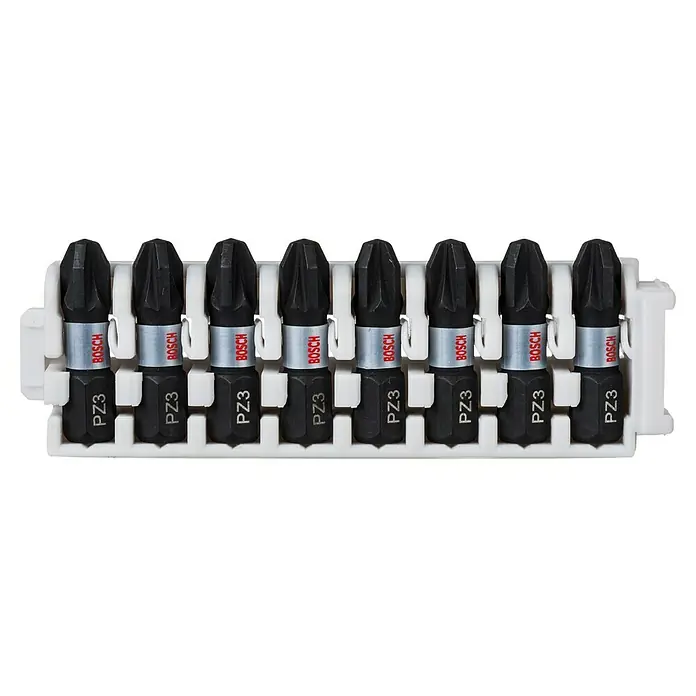 Bosch Set de puntas Impact Control - PZ 3, Longitud de punta: 25 mm, 8 ud. - Un juego de puntas de destornillador Bosch PZ3, ideal para atornillar con tornillos de cruz.