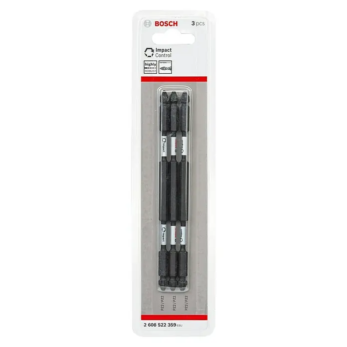 Bosch Set de puntas Impact Control - PZ 2, Longitud de punta: 150 mm, 3 ud. - Paquete de 3 puntas de atornillar Bosch Impact Control PZ2/PZ2, robustas y para uso intensivo, ideal para atornilladores de impacto.
