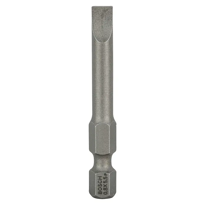 Bosch Punta Extra Hard E - S 0,8 x 5,5, 49 mm, 3 ud. - Punta de destornillador Bosch plana 0,8 x 5,5 mm, ideal para atornillar en diversos materiales. Robusta y duradera para uso profesional.