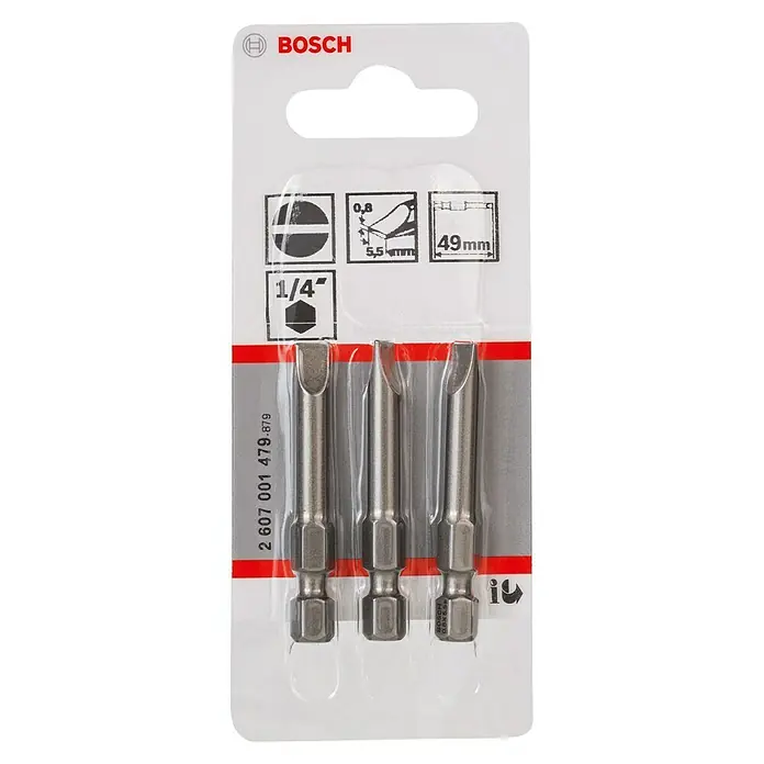 Bosch Punta Extra Hard E - S 0,8 x 5,5, 49 mm, 3 ud. - Un juego de tres puntas de destornillador de ranura Bosch en un blíster. Ideal para atornillar tornillos de ranura.