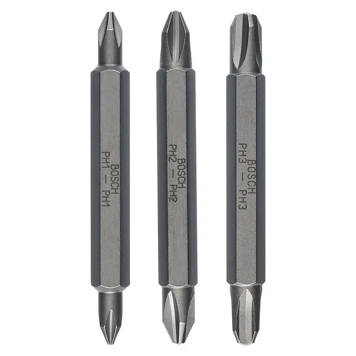 Bosch Punta Extra Hard doble - PH1/PH2/PH3, Largo: 45 mm, 3 ud. - Puntas dobles Bosch: Puntas de destornillador Phillips PH1, PH2 y PH3 para un uso versátil en diversas aplicaciones de atornillado.