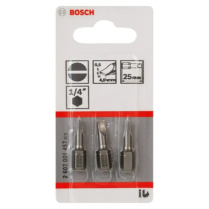 Bosch Punta Extra Hard E - S 0,5 x 4, 25 mm, 3 ud. - Puntas de destornillador plano Bosch (0,5 x 4 mm) en un conjunto de 3, perfectas para tareas de atornillado. Las puntas son duraderas y se adaptan a la mayoría de los destornilladores.