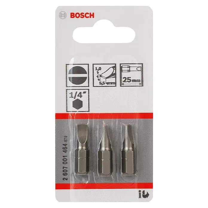 Bosch Punta Extra Hard E - S 1 x 5,5, 25 mm, 3 ud. - Juego de puntas de destornillador Bosch: Tres puntas de alta calidad para diversas aplicaciones, en blíster.