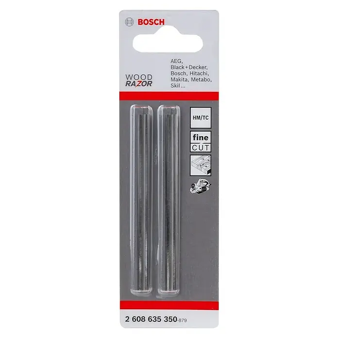 Bosch Cuchilla para cepilladora Wood Razor - 2 ud. - Juego de cuchillas para cepillo Bosch Wood Razor con filos de corte HM/TC para trabajos de carpintería fina, compatible con varias herramientas eléctricas.