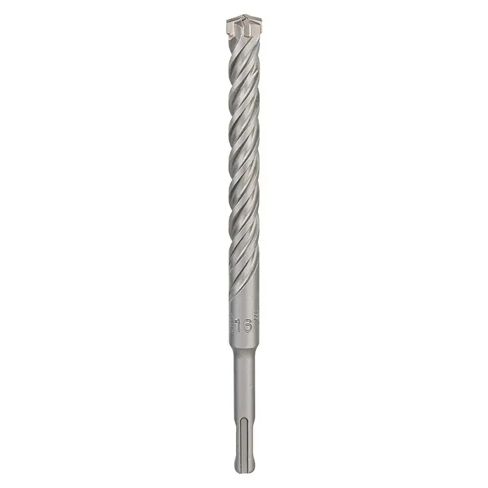 Bosch Broca para hormigón y mampostería 5X - 10 ud., Diámetro de la broca: 16 mm - Imagen detallada de una broca SDS-Plus para concreto, que muestra su hélice distintiva y punta fuerte.