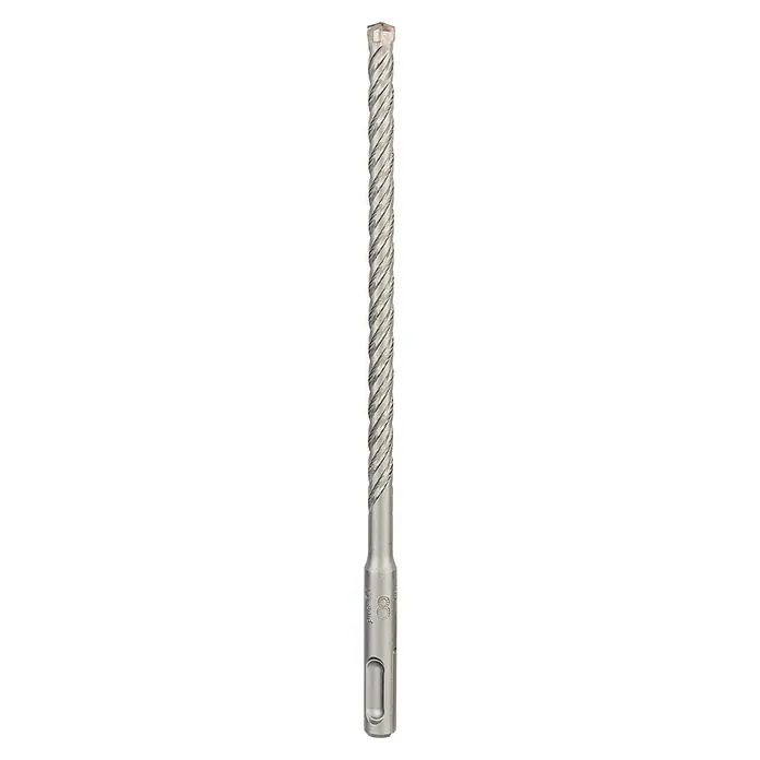 Bosch Broca para hormigón y mampostería SDS-Plus - 10 ud., Diámetro de la broca: 8 mm, Longitud de trabajo: 150 mm - Primer plano de una broca para hormigón con ranuras en espiral y mango SDS Plus, ideal para taladrar materiales duros.