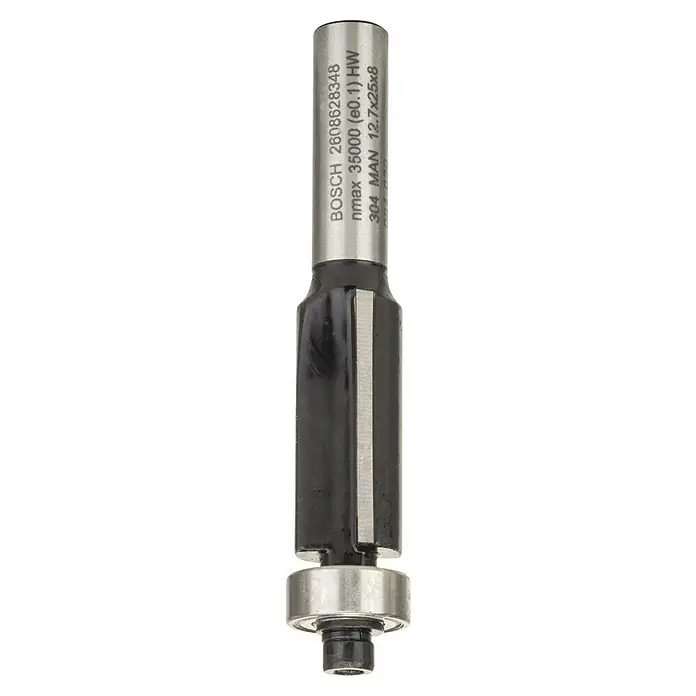 Bosch Fresa de biselado Standard for Wood - Diámetro vástago: 8 mm, Longitud de trabajo: 25,4 mm - Primer plano de una fresa de ranurar Bosch 2608628348 con un máximo de 35000 rpm y dimensiones de 12,7x25x8, ideal para carpintería.