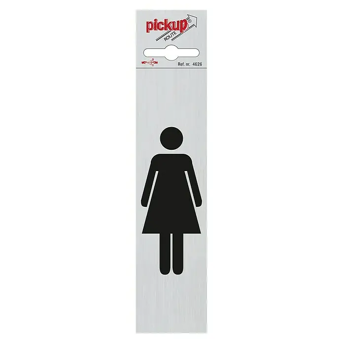 Pickup Symbolschild - Motiv: Damen, L x B: 165 x 44 mm - Pickup Route Damen WC-Schild mit Symbol, aus Aluminium, ideal für die Beschilderung von Sanitäranlagen. Ref. Nr. 4626.