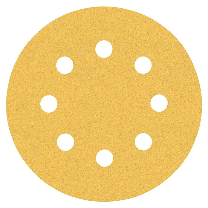 Bosch Expert Juego de papel de lija C470 - Grano: 60 mm - 240 mm, 8 pzs., Diámetro: 125 mm - Disco de lija amarillo con ocho orificios para la extracción de polvo, ideal para lijadoras roto orbitales. Perfecto para madera y metal.