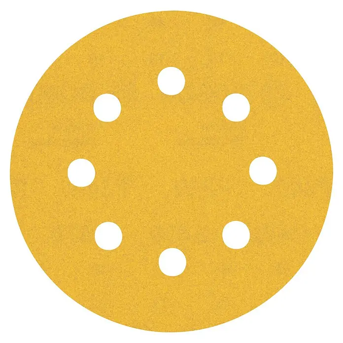 Bosch Expert Juego de papel de lija C470 - Grano: 240 mm, 5 ud., Diámetro: 115 mm - Disco de lija amarillo con ocho agujeros para la extracción de polvo, ideal para lijar madera y metal.