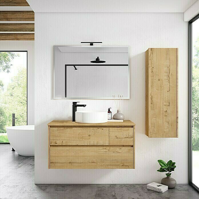 Mueble de lavabo Emma izquierda (L x An x Al: 45 x 120 x 50 cm, Nogal)