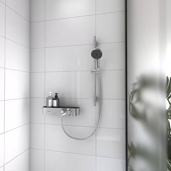 Hansgrohe Pulsify Select S Brausegarnitur 105 - Lochabstand: 62,5 cm, Art Strahl: PowderRain, IntenseRain, Massagestrahl, Chrom, Wassersparfunktion - Stimmungsaufnahme