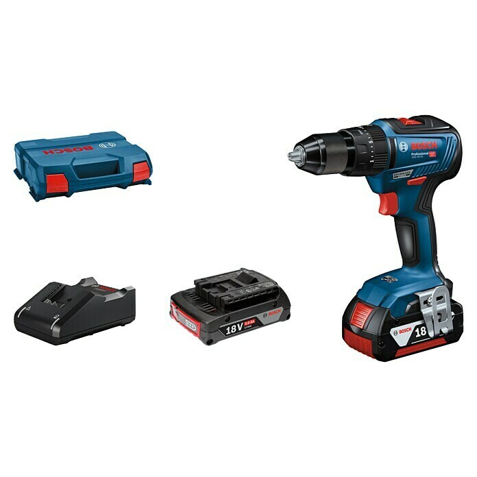 Bosch Professional Taladro atornillador percutor de batería GSB 18V-55 (18 V, 2 baterías, 2 - 4 Ah, Número de revoluciones de marcha en vacío: 1.800 r.p.m.)