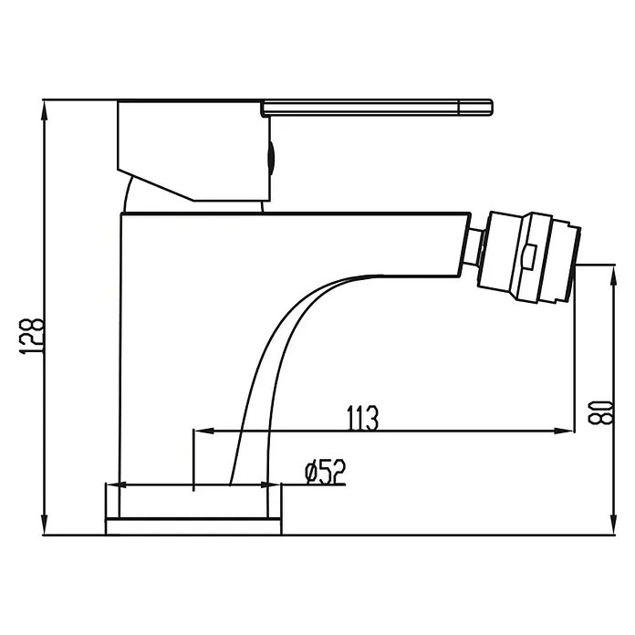 IO Sion Grifo monomando de bidé - Cromo, Resplandeciente - Diagrama esquemático de un accesorio con dimensiones. El accesorio se muestra en un dibujo técnico y se proporcionan dimensiones detalladas.