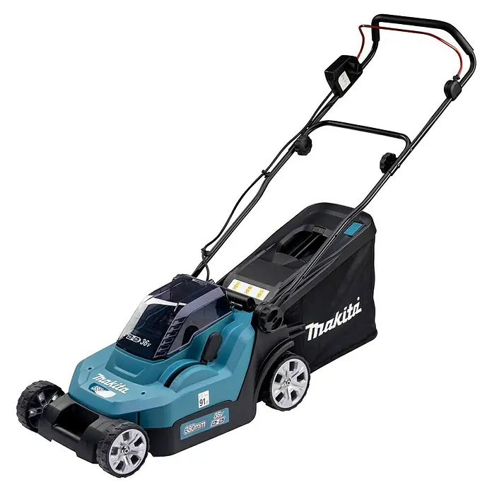 Makita LXT 18V Akku-Rasenmäher DLM382Z - 18 V, Ohne Akku, Schnittbreite: 38 cm - Akkubetriebener Makita Rasenmäher mit Grasfangkorb, ideal für mittelgroße Gärten.