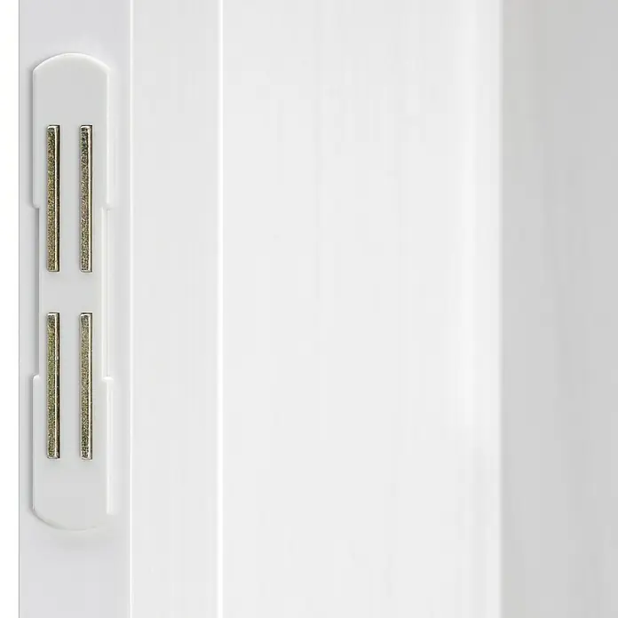 Falttür - PVC, Esche Weiß, 100 x 200 cm - Detailansicht eines weißen Schranks mit magnetischem Türverschluss, der für einen sicheren und einfachen Verschluss sorgt.