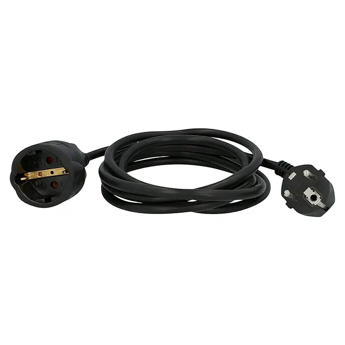 Voltomat Verlängerungskabel - 2 m, Schwarz, H05VV-F - Schwarzes Schuko-Verlängerungskabel mit einer Buchse und einem Stecker. Ideal, um die Reichweite Ihrer Geräte sicher zu erhöhen.