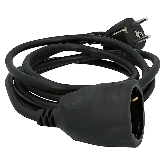Voltomat Verlängerungskabel - 2 m, Schwarz, H05VV-F - Schwarzes Verlängerungskabel mit Stecker und Kupplung. Ideal für den Innen- und Außenbereich, um Geräte flexibel mit Strom zu versorgen.