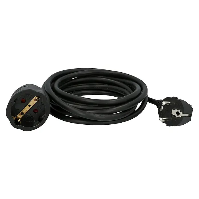 Voltomat Verlängerungskabel - 3 m, Schwarz, H05VV-F - Schwarzes Verlängerungskabel mit Schutzkontaktstecker und -kupplung. Ideal für den Innen- und Außenbereich mit robuster Gummileitung.