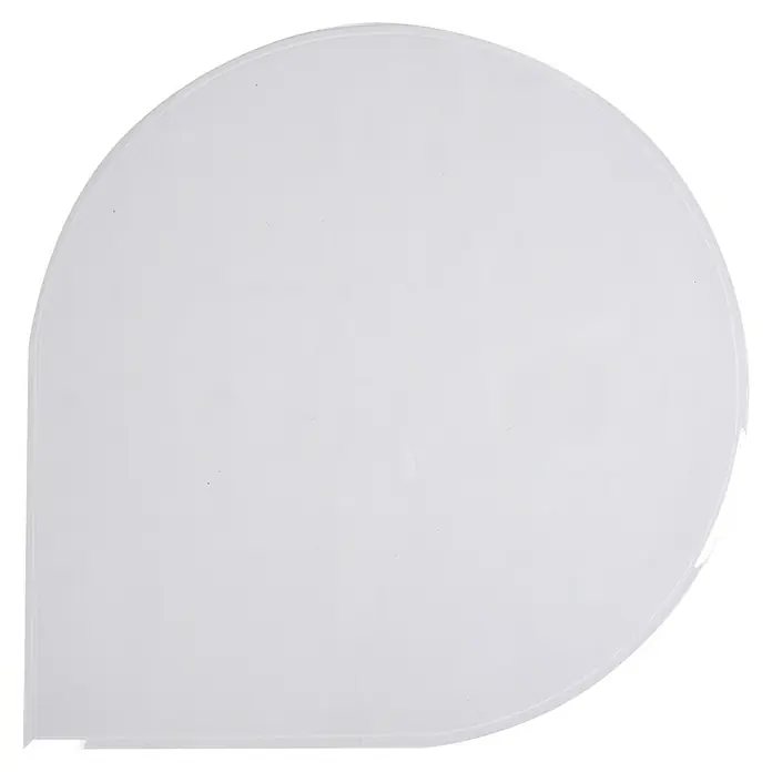 Firefix Glasbodenplatte Tropfenförmig - 120 x 120 cm - Ein glänzender, weißer Tischplatte mit einer abgerundeten Form und einer geraden Kante. Perfekt für moderne Möbeldesigns.