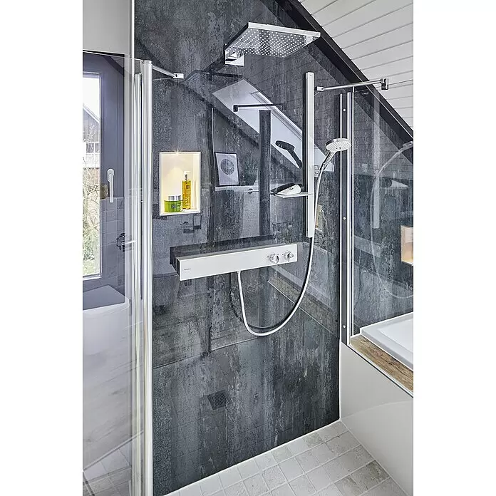 Hansgrohe Raindance Select S Brausegarnitur 120 - Lochabstand: 91,5 cm, Art Strahl: Rain, RainAir, Whirl, Chrom/Weiß, Ablage - Stimmungsaufnahme