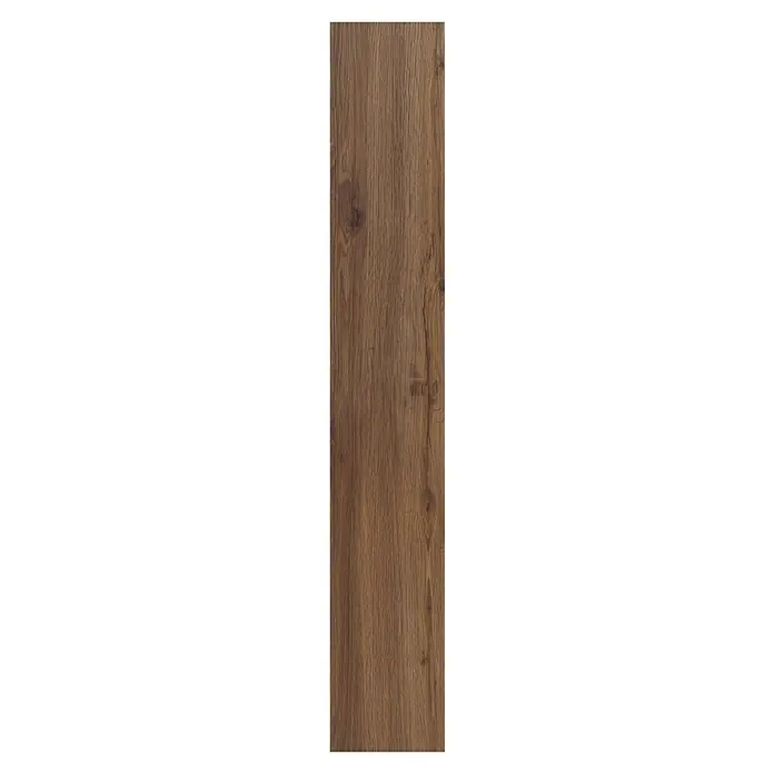 b!design Vinylboden Clic - Clic Avignon Eiche, Landhausdiele, 1.210 x 190 x 5 mm - Nahaufnahme eines Paneels aus braunem Hartholz mit markanter Maserung und warmen Farbtönen, ideal für Bodenbeläge oder Wandverkleidungen.
