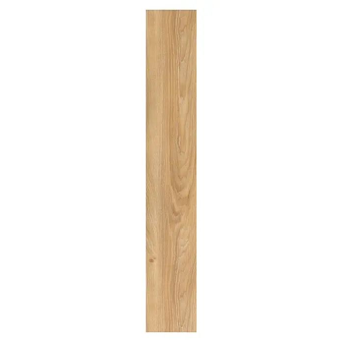 b!design Vinylboden Clic - Aspen Eiche, Landhausdiele, 1.210 x 190 x 5 mm - Nahaufnahme einer Holzplanke mit deutlicher Maserung und warmen, natürlichen Farbtönen, ideal für Bodenbeläge oder Möbel.