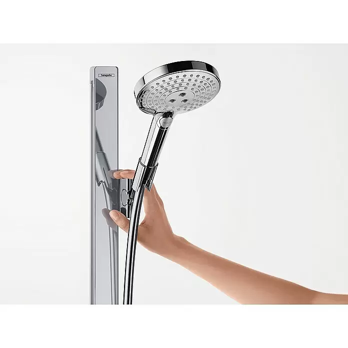 Hansgrohe Raindance Select S Brausegarnitur 120 - Lochabstand: 91,5 cm, Art Strahl: Rain, RainAir, Whirl, Chrom, Wassersparfunktion, Ablage - Detailaufnahme