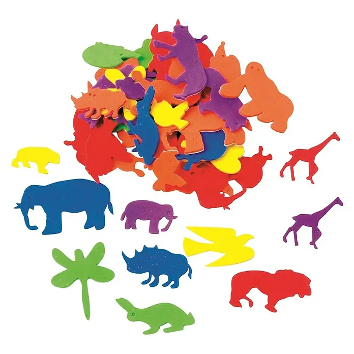 Glorex Moosgummi-Set - Tier, Mehrfarbig - Bunte Schaumstoff-Tierformen: Eine Sammlung verschiedener Tiere in leuchtenden Farben, ideal für kreative Projekte und zum Spielen.