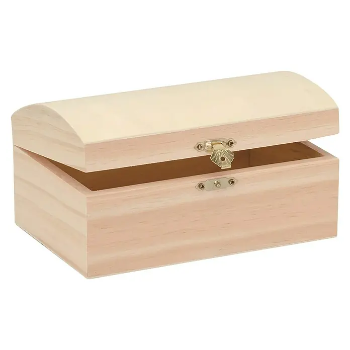 Glorex Barock-Kassette - 18 x 12 x 9 cm, Holz - Geöffnete, unbehandelte Holzkiste mit abgerundetem Deckel und goldenem Verschluss, ideal zum Bemalen und Basteln.